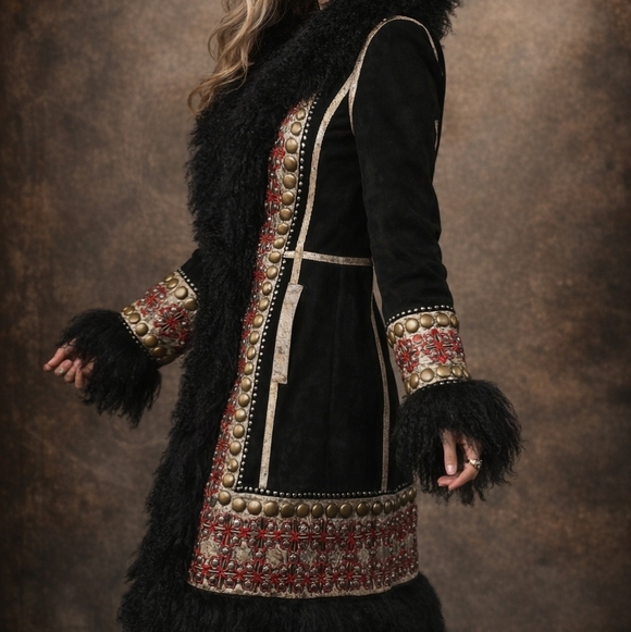 Double D Ranch Jackets & Blazers - Double D Ranch Mongolian Shearling Fur Suede Jacket Coat - Medium M / Large